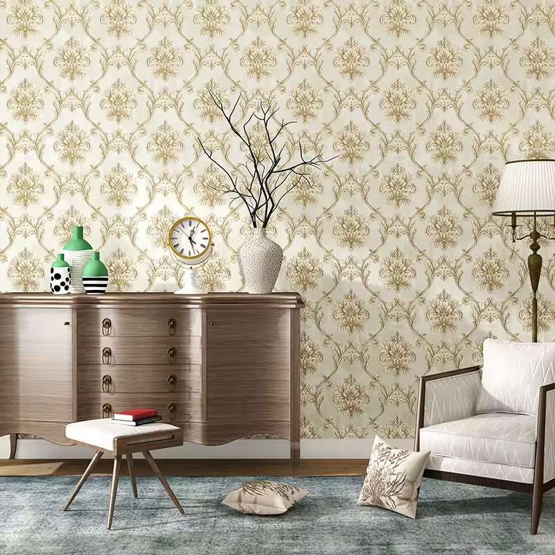 Luxury Retro Embossed 3D Damascus Flower Wallpaper Roll Waterproof Peel and Stick for Bedroom Home Decoration