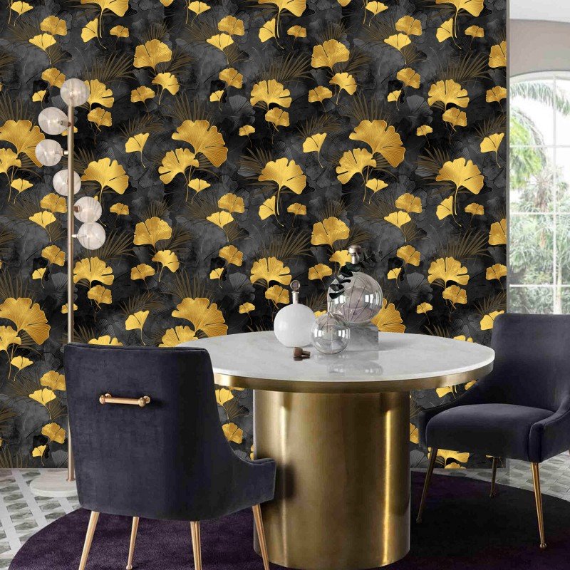 Modern Minimalist Hot House Decoration Interior Ginkgo Leaf Wallpaper Rolls for Bedroom Decor
