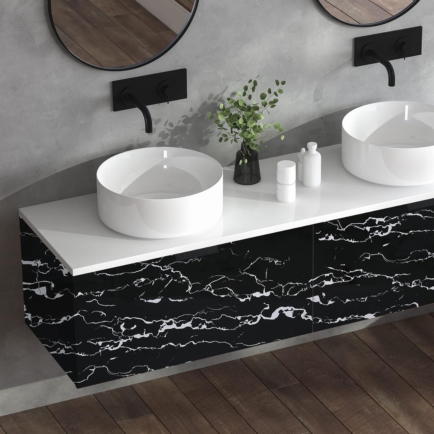 ORON DECO Glossy Black Marble Sticker Self Adhesive Removable 3d Kitchen Oil-proof Wallpaper Vinyl Rolls Peel And Stick for Home