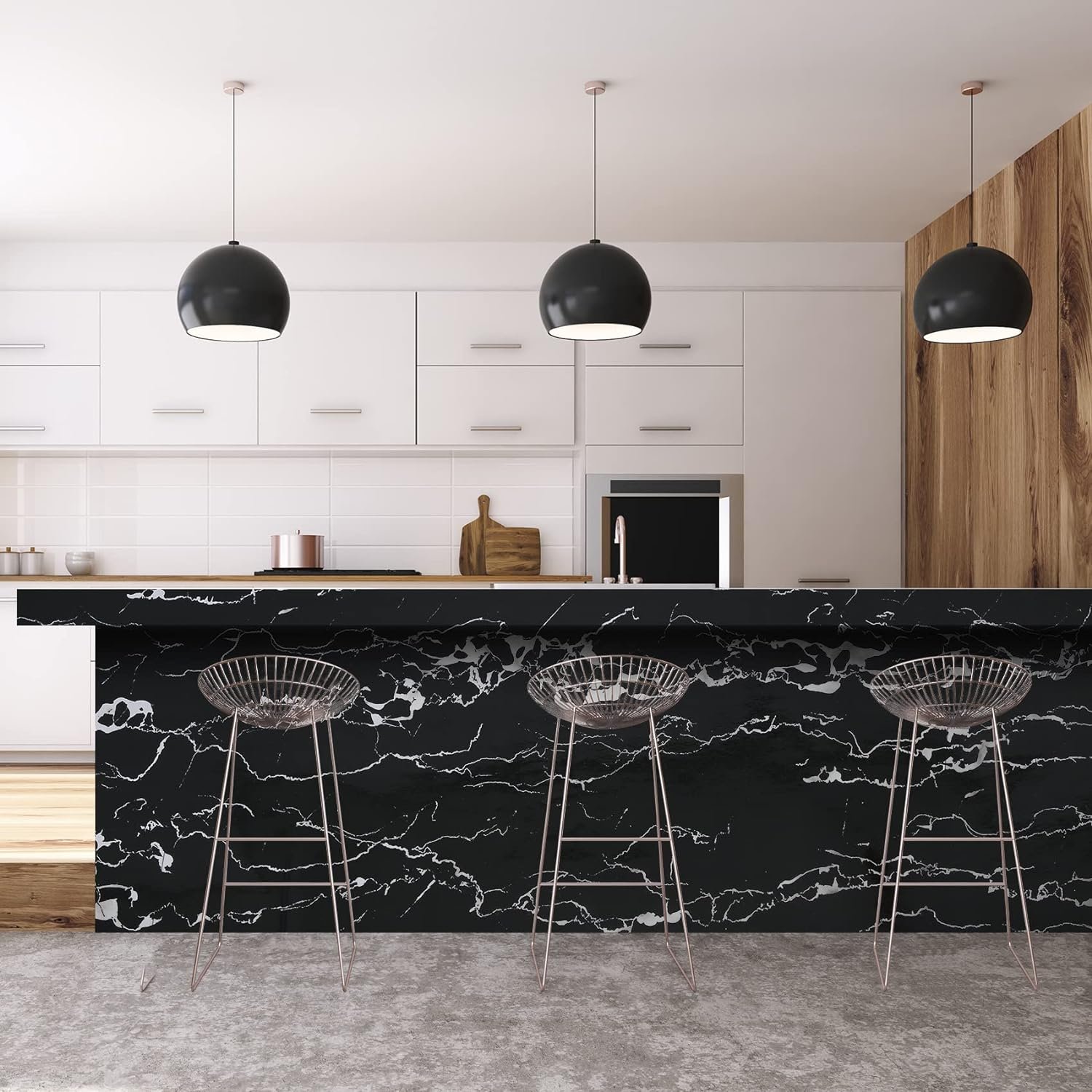 ORON DECO Glossy Black Marble Sticker Self Adhesive Removable 3d Kitchen Oil-proof Wallpaper Vinyl Rolls Peel And Stick for Home