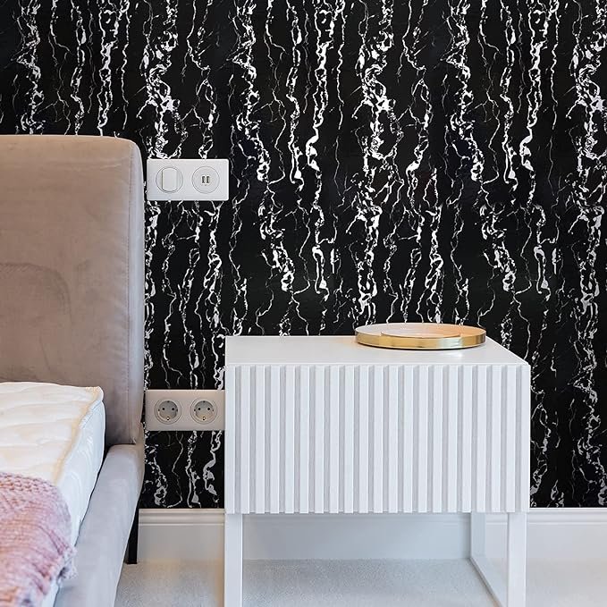 ORON DECO Glossy Black Marble Sticker Self Adhesive Removable 3d Kitchen Oil-proof Wallpaper Vinyl Rolls Peel And Stick for Home