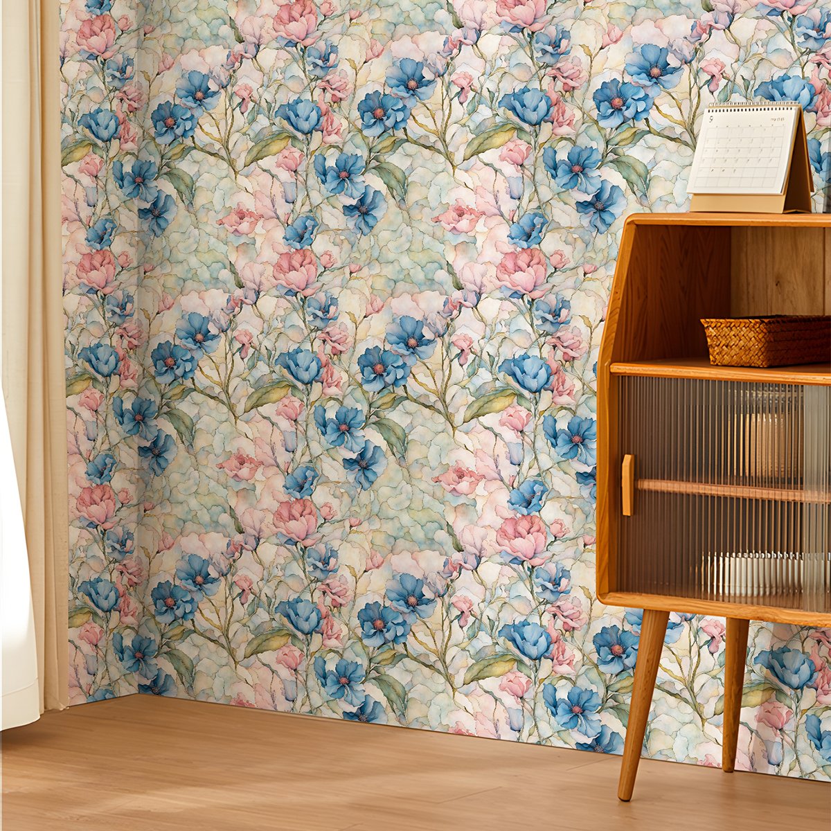Flower renovation wallpaper self-adhesive bedroom waterproof living room wallpaper retro wall sticker self-adhesive