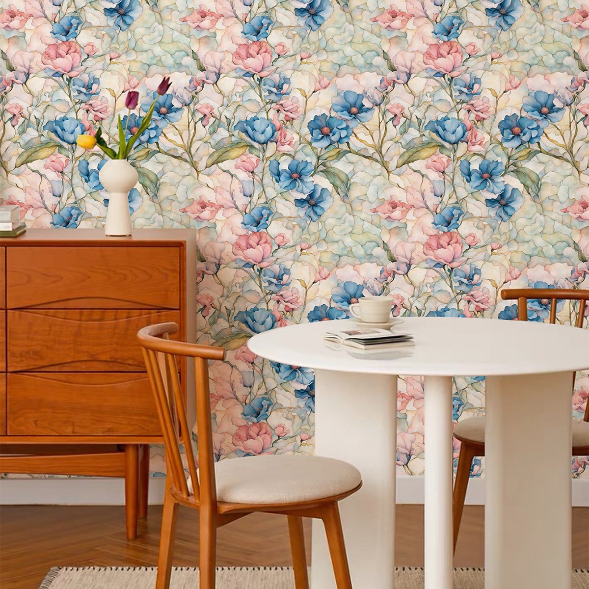 Flower renovation wallpaper self-adhesive bedroom waterproof living room wallpaper retro wall sticker self-adhesive