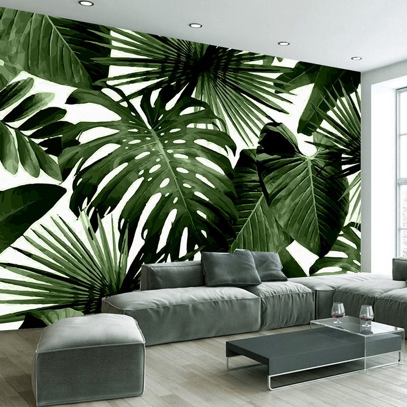 KOMNNI Custom Tropical Rain Forest Wall Mural Banana Leaves Wallpaper Living Room Bedroom TV Home Decor 3D Murals