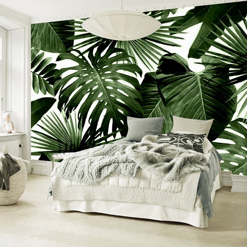 KOMNNI Custom Tropical Rain Forest Wall Mural Banana Leaves Wallpaper Living Room Bedroom TV Home Decor 3D Murals