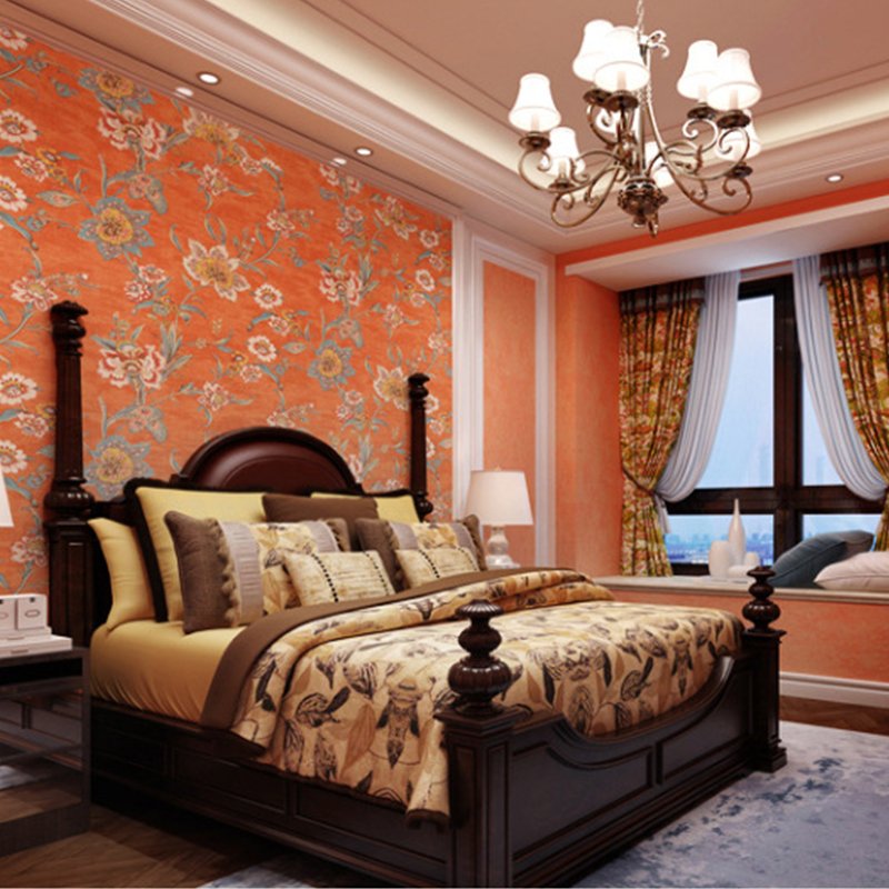 european wallpaper rolls flower textured wall panels sticker Orange-red glue brushing home decor design ect buy 53cm*10m
