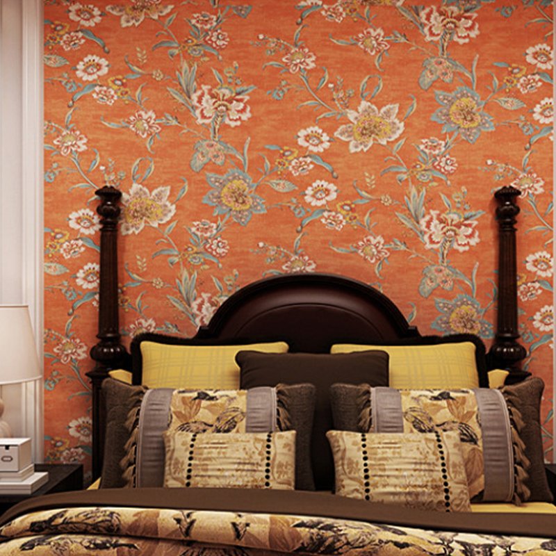 european wallpaper rolls flower textured wall panels sticker Orange-red glue brushing home decor design ect buy 53cm*10m
