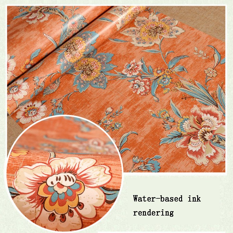 european wallpaper rolls flower textured wall panels sticker Orange-red glue brushing home decor design ect buy 53cm*10m