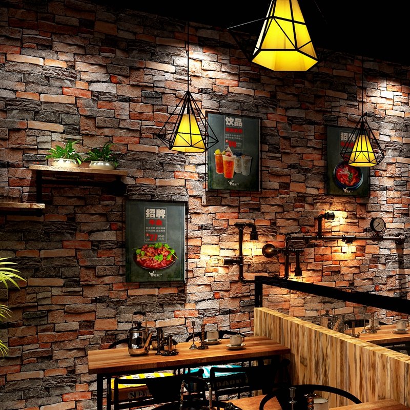 Modern simple 3D Retro Red brick wallpaper living room dining room clothing store fashion retro classic brick wallpaper