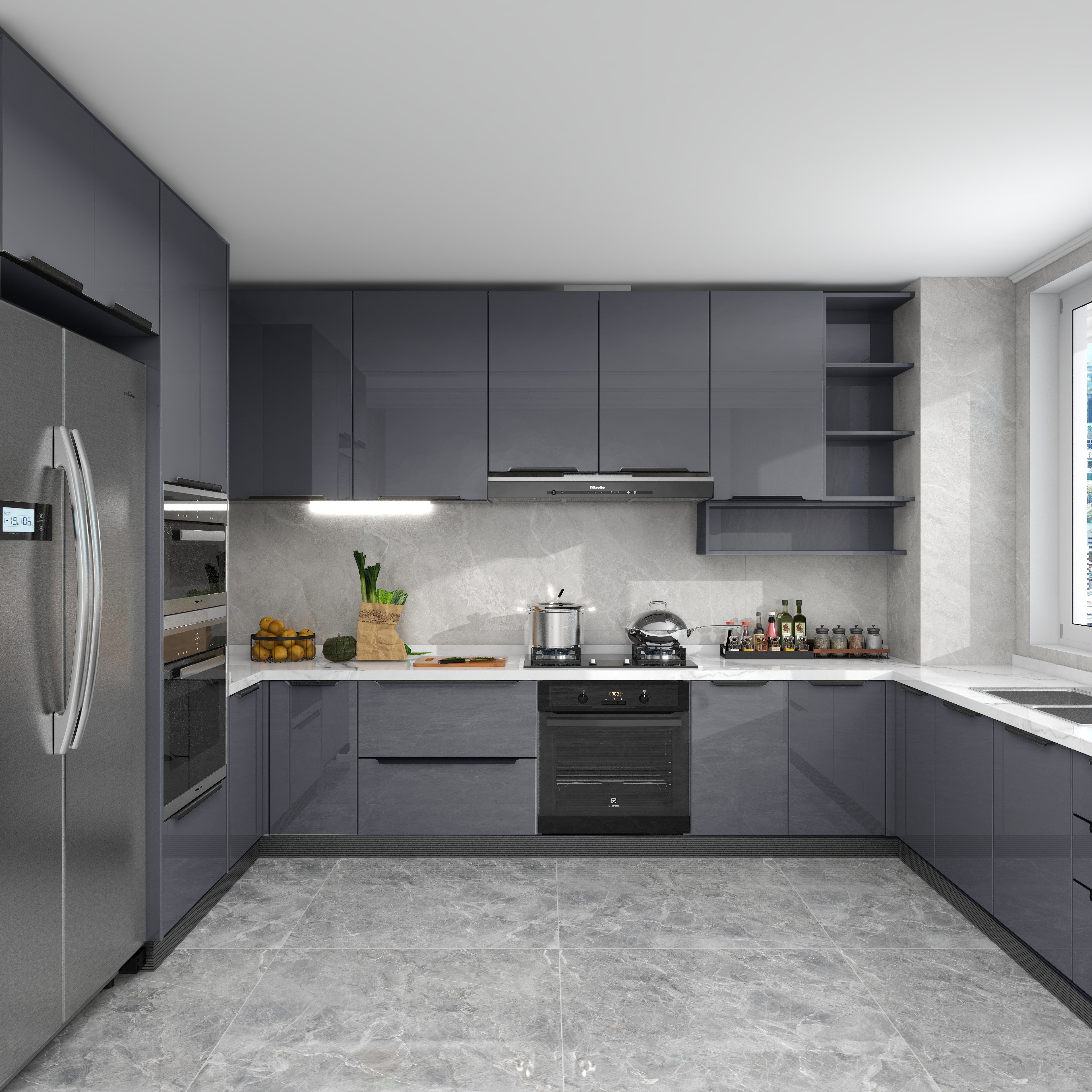 DUUEIHHUER Gloss Dark Grey PVC Peel Stick Wallpaper Rolls Modern Waterproof Removable Contact Paper Farmhouse Cabinet Decor Home