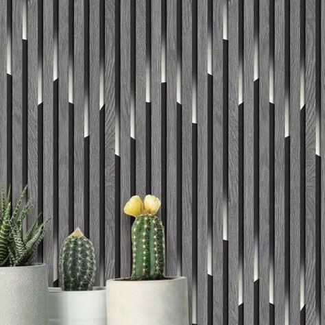MyWow Faux WPC Fluted Wooden Grain Laminated Decoration Interior Indoor Waterproof Imitated LED Light Ready Stock PVC Wallpaper