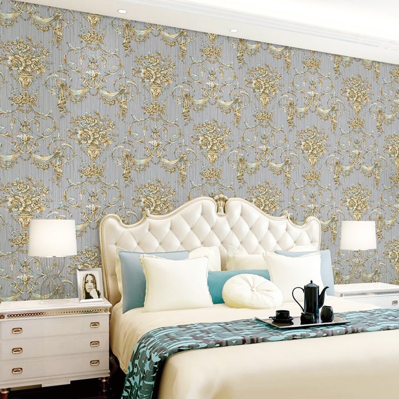 waterproof Vinyl PVC Wallpaper wall decorations for home Damask wallpaper 3d European emboss wall paper golden