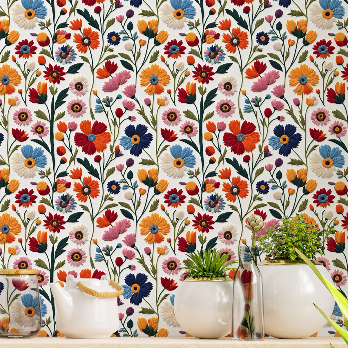 Factory customized easy to cut multifunctional home decoration daisy embroidery self-adhesive wallpaper stickers