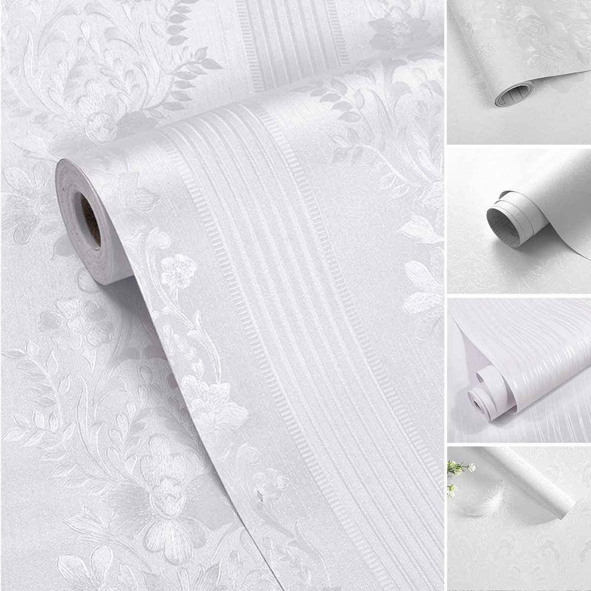 Selfadhesive waterproof and stain resistant white series European patterned rose background decorative wallpaper, home wallpaper