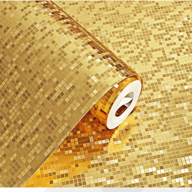 Wholesale Modern Luxury 3D Gold Silver Mosaic Wallpaper KTV Bar Counter Waterproof Gold Foil Wallpaper