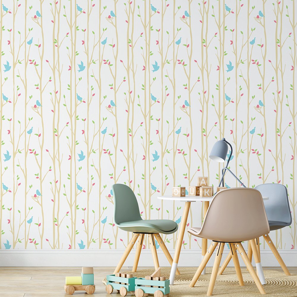 Bird & Tree Design PVC Kids Room Decoration Wallpapers Boy and Girl