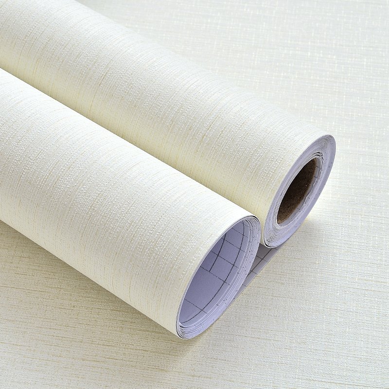 Wallpaper self-adhesive Nordic minimalist plain linen wallpaper bedroom living room pure white wall decoration