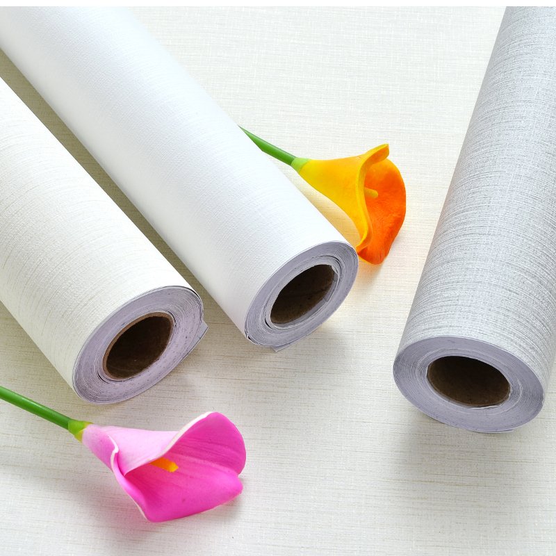 Wallpaper self-adhesive Nordic minimalist plain linen wallpaper bedroom living room pure white wall decoration
