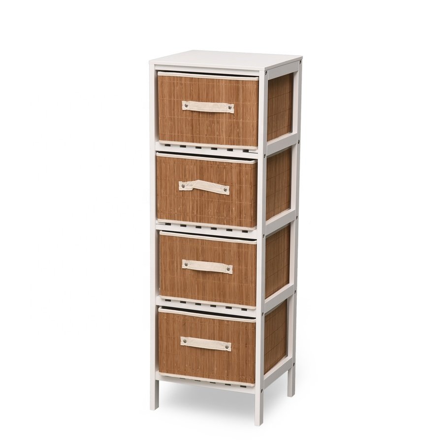 Storage Chest with Pull Out Basket Bins Rustic Cabinet for Living Room Bedroom Entryway White 4 Drawer Accent Chest
