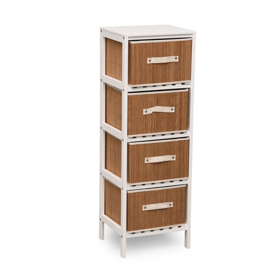 Storage Chest with Pull Out Basket Bins Rustic Cabinet for Living Room Bedroom Entryway White 4 Drawer Accent Chest