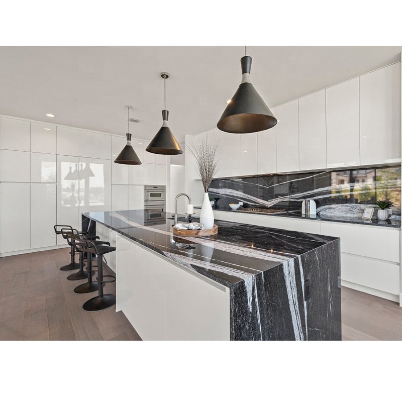 Kerala Price Prefab Pantry Unit Uv High Gloss Oak Black And White Modern Lacquer Finish Laminate Kitchen Cabinet