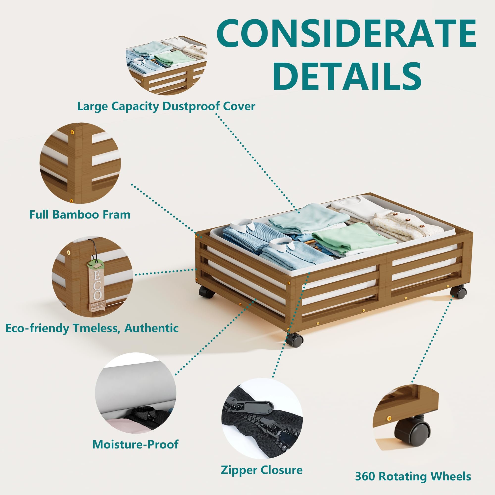 Wholesale Walnut Wooden Under Bed Storage Container with Wheel,Wooden Large Capacity Underbed Storage Organizer,Wood Storage Box