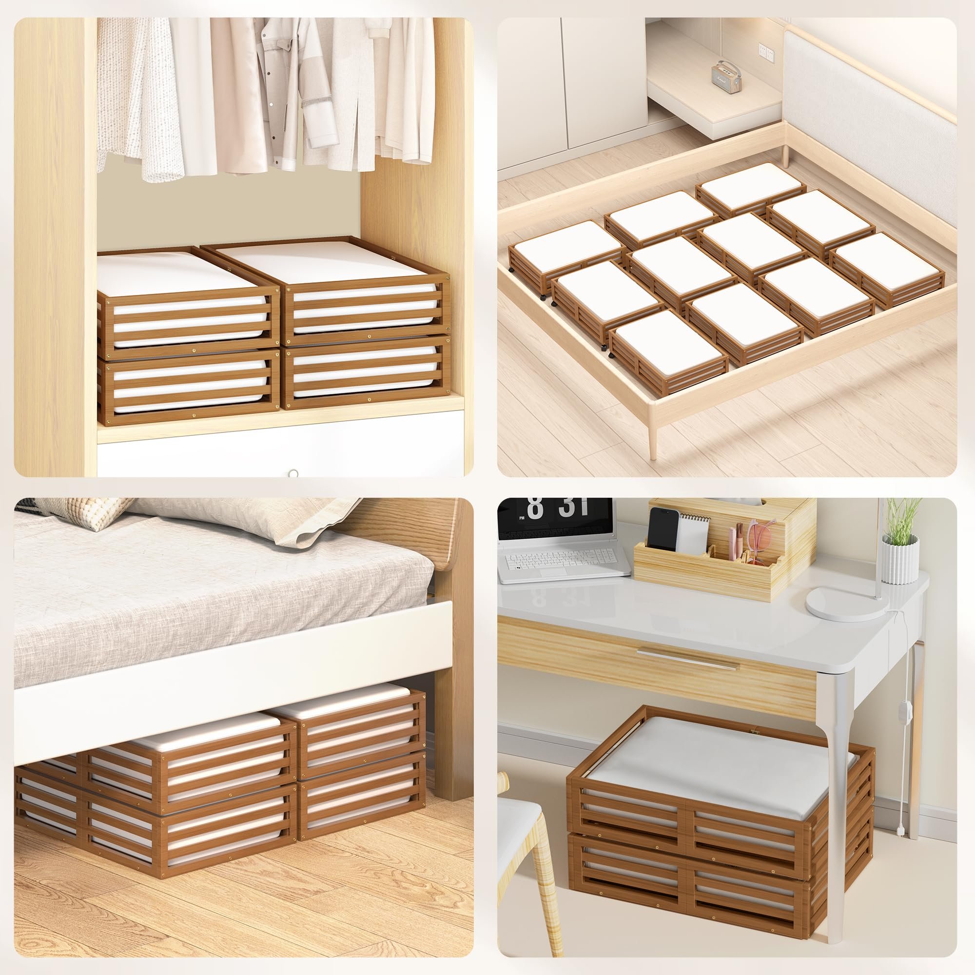 Wholesale Walnut Wooden Under Bed Storage Container with Wheel,Wooden Large Capacity Underbed Storage Organizer,Wood Storage Box