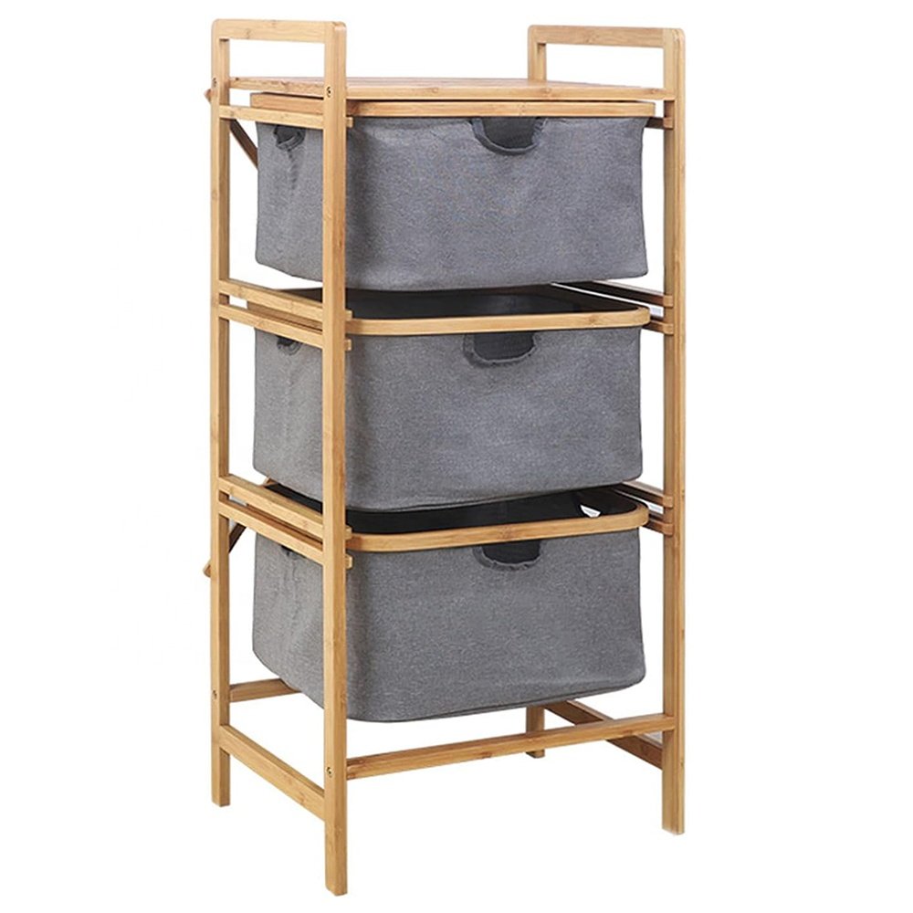 Bathroom Storage Unit Shelf Laundry Basket 3 Compartments Laundry Containers with Fabric Pull Out Drawer