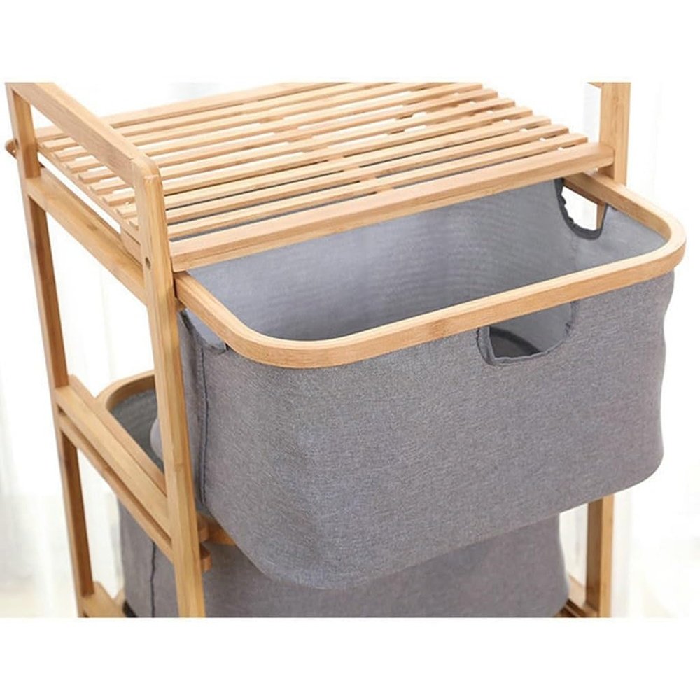 Bathroom Storage Unit Shelf Laundry Basket 3 Compartments Laundry Containers with Fabric Pull Out Drawer