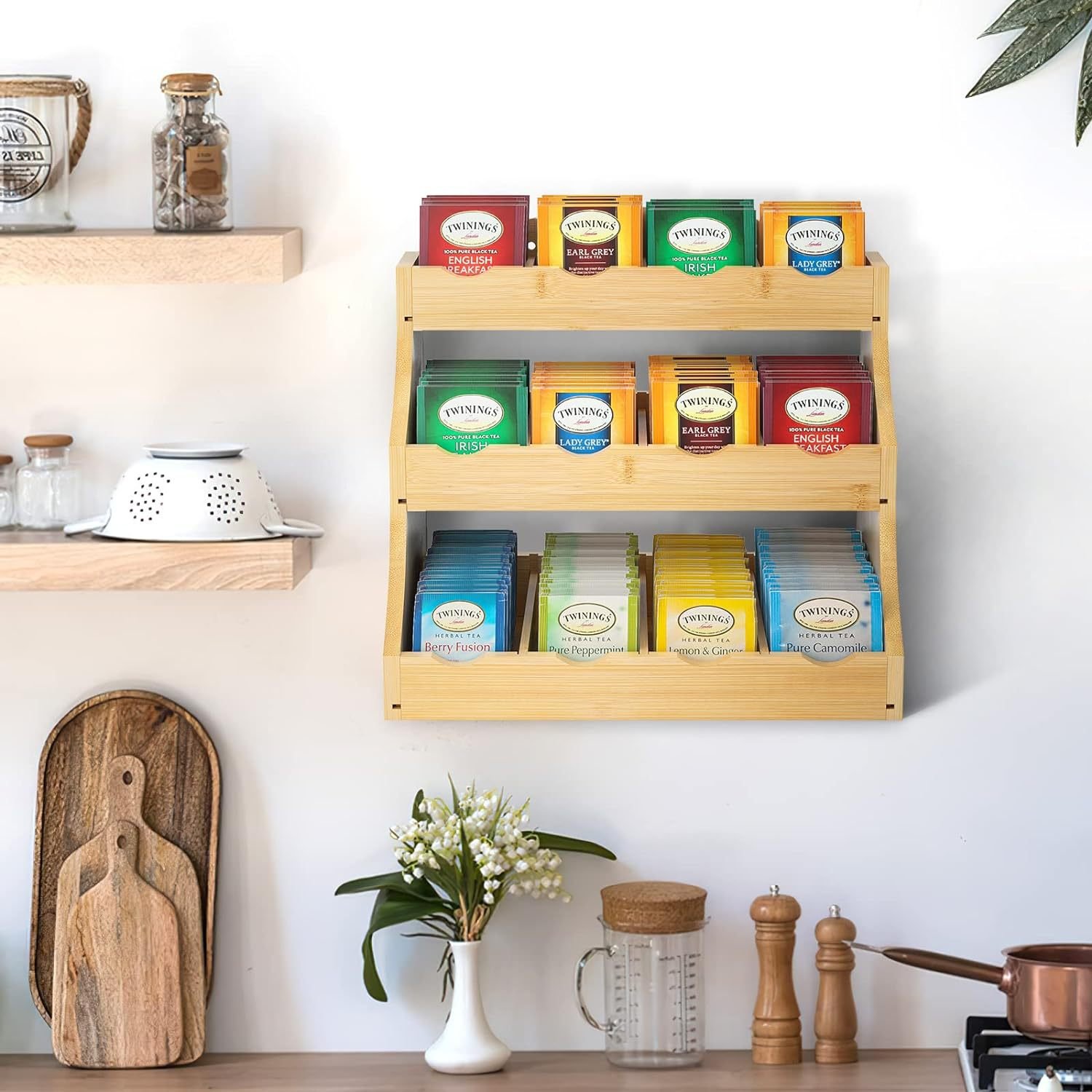 Bamboo Tea Bag Organizer Storage Holder Wood Tea Box Tea Bag Tray Wooden Rack Organizer Kitchen Storage Accessories Fruit basket