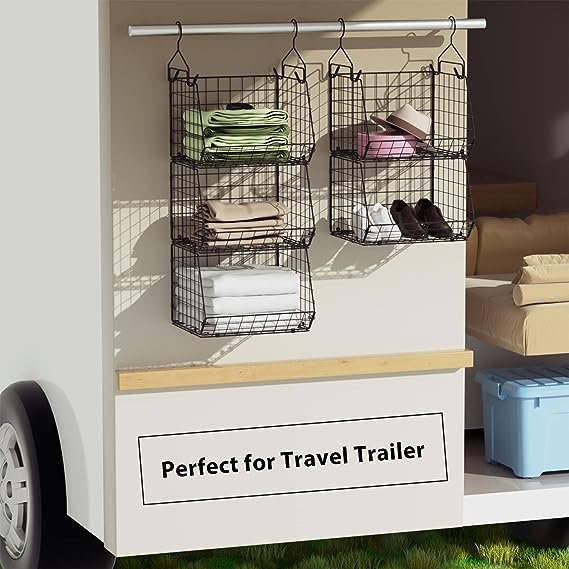 Foldable Closet Organizer Clothes Shelves Wall Mount Cabinet Wire Storage Basket Bins for Clothing Sweaters Shoes Handbags Clut