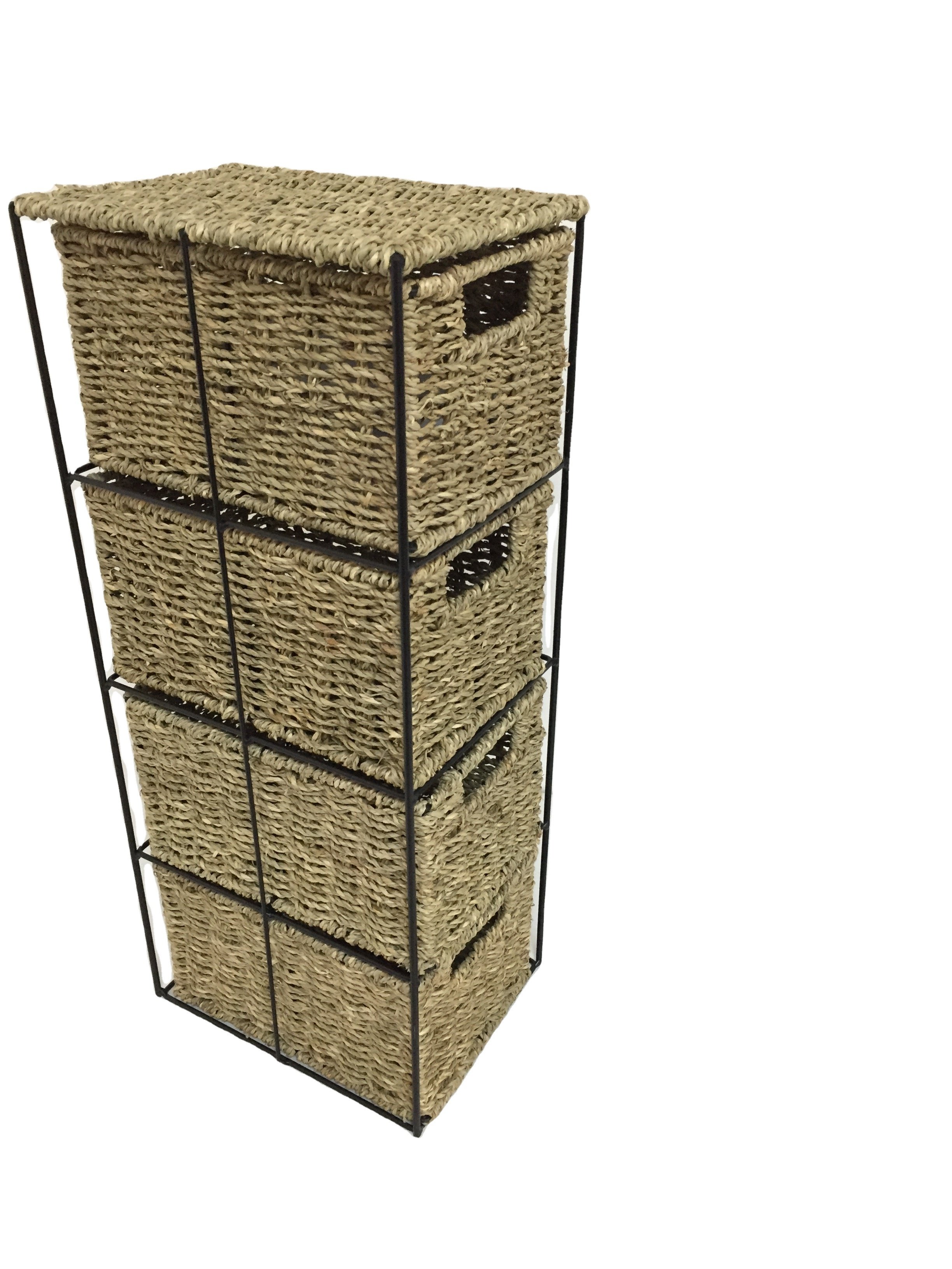 XH Traditional Chinese household handmade woven natural seagrass drawer storage unit with 4 drawers cabinet for home storing