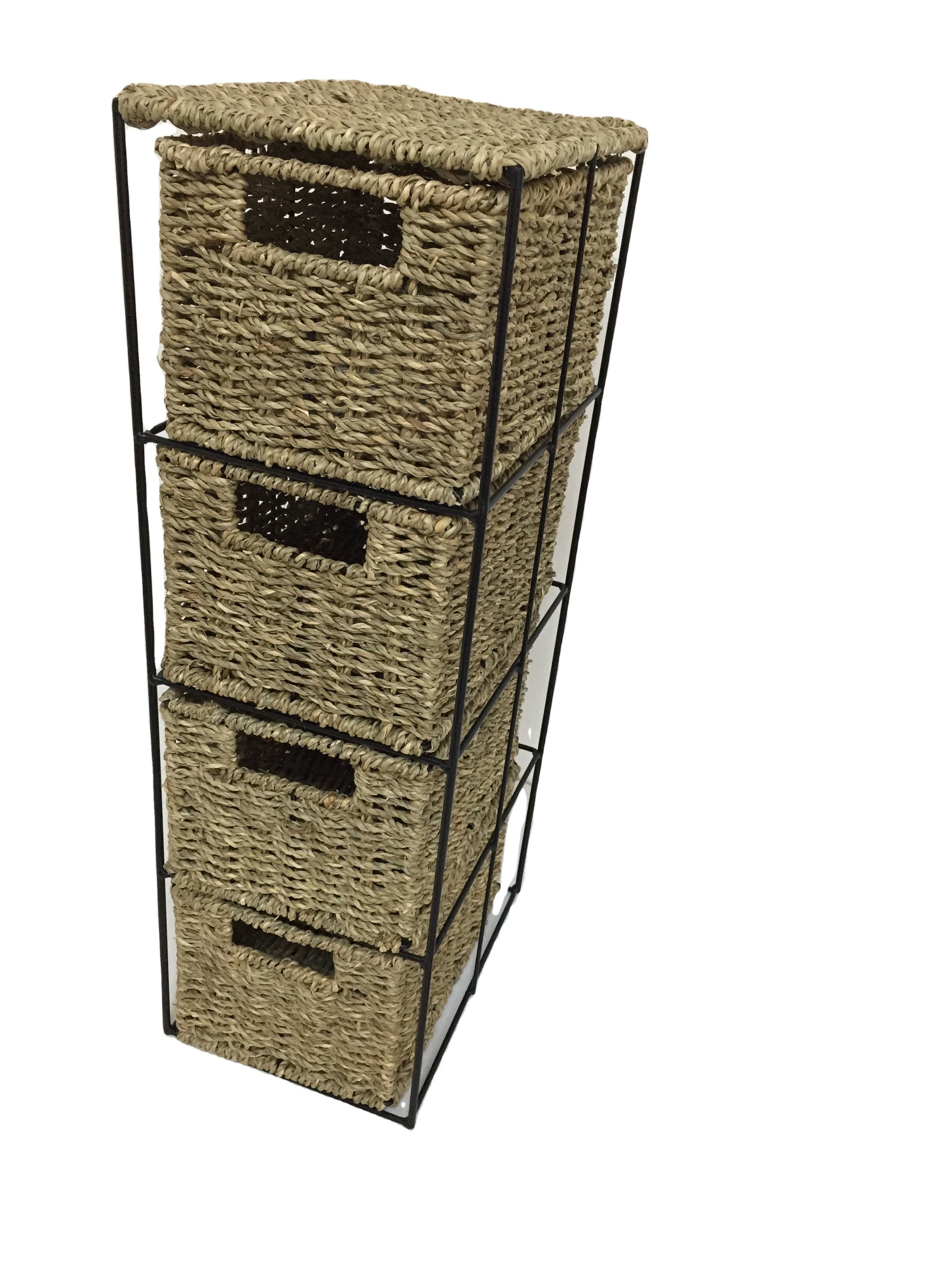 XH Traditional Chinese household handmade woven natural seagrass drawer storage unit with 4 drawers cabinet for home storing