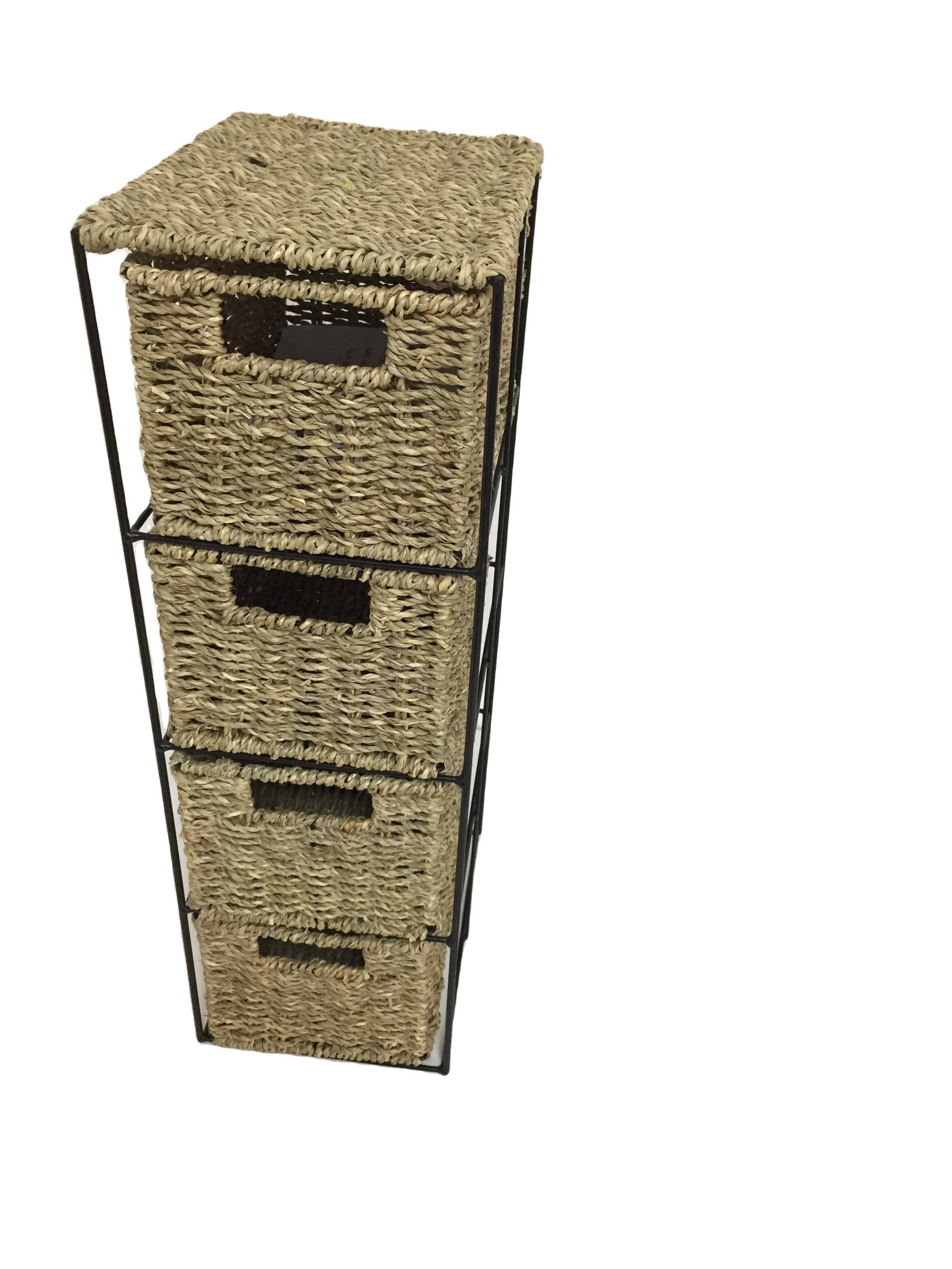 XH Traditional Chinese household handmade woven natural seagrass drawer storage unit with 4 drawers cabinet for home storing