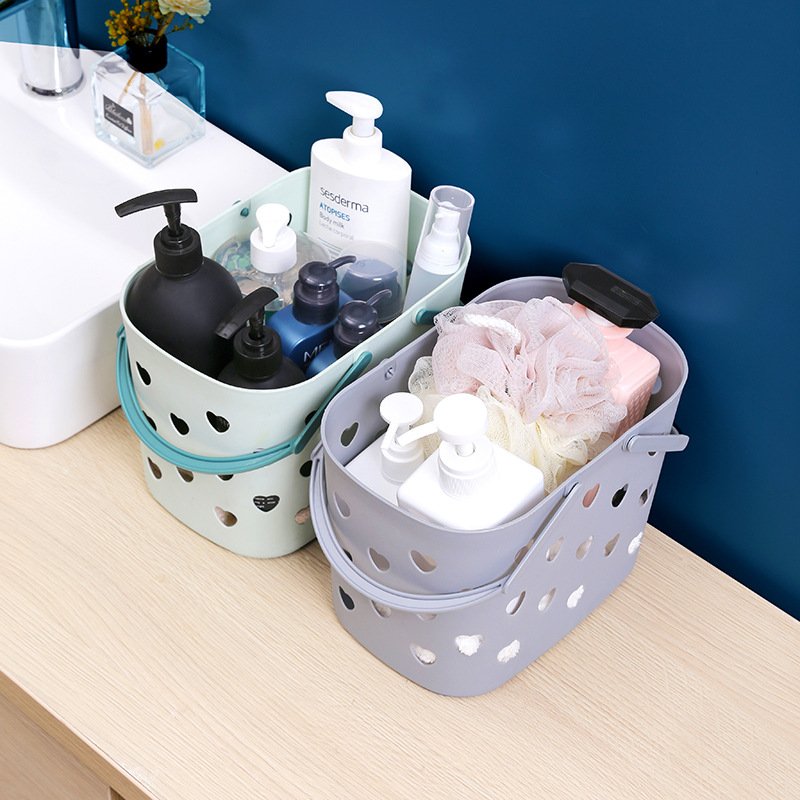 Simple Style Contrast Color Bath Basket Heart-shaped Hollow Large Capacity Convenient Bath Basket
