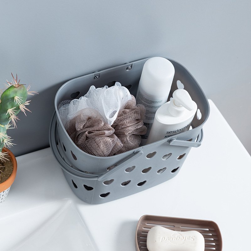 Simple Style Contrast Color Bath Basket Heart-shaped Hollow Large Capacity Convenient Bath Basket