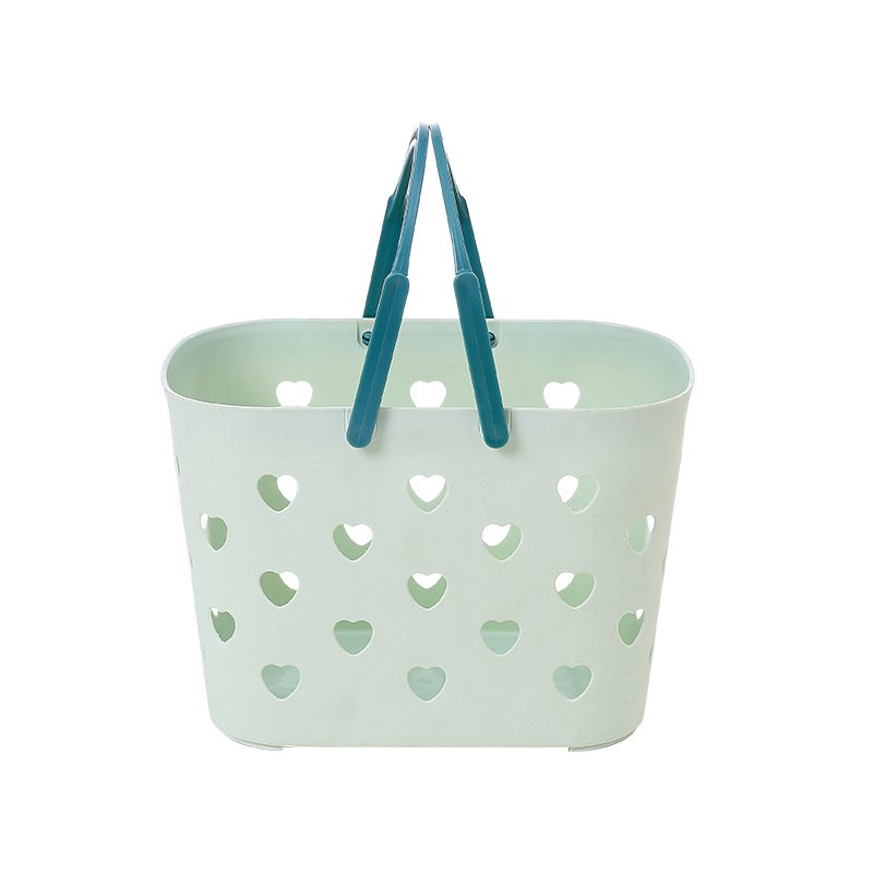 Simple Style Contrast Color Bath Basket Heart-shaped Hollow Large Capacity Convenient Bath Basket
