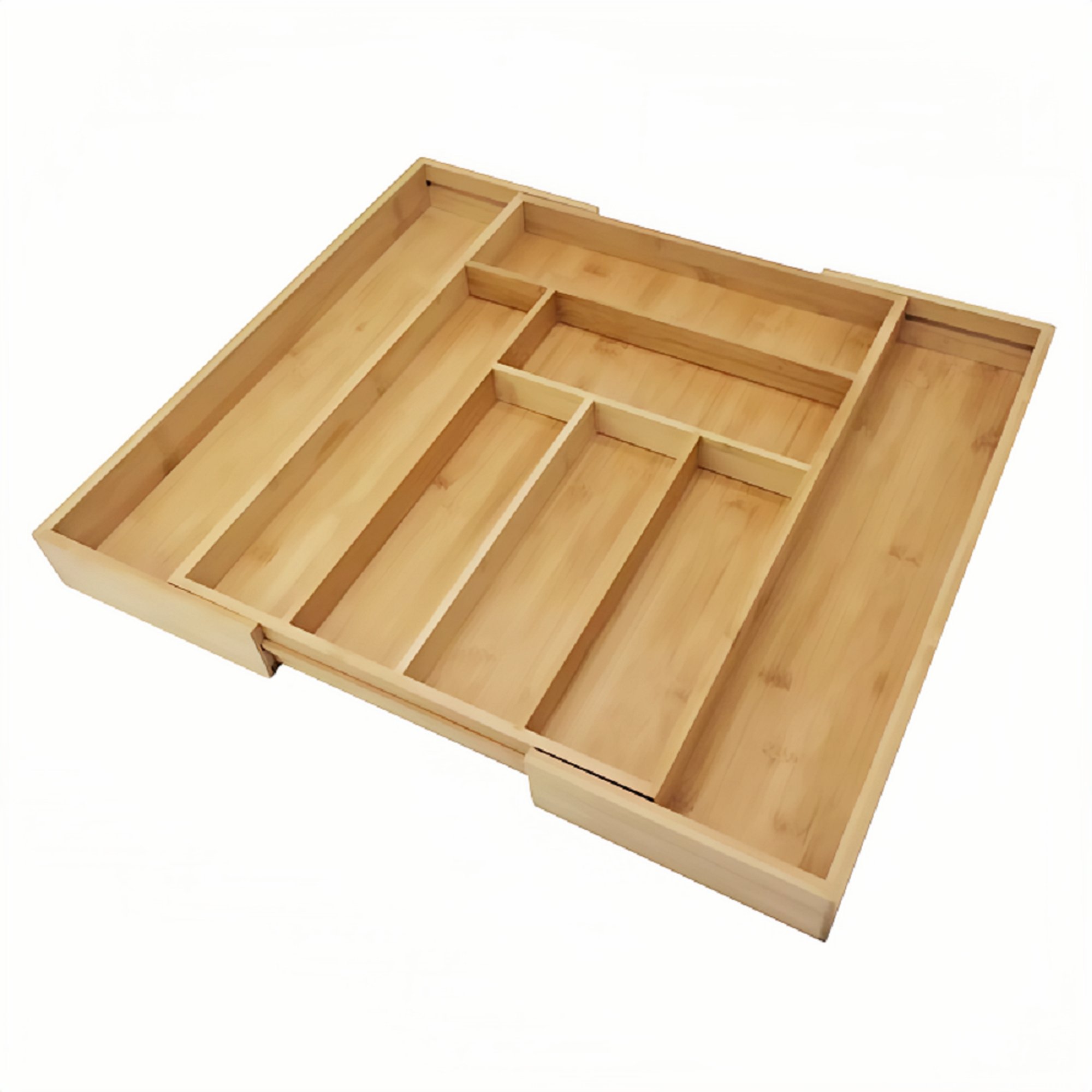 Bamboo Expandable Drawer Organizer, Multipurpose Storage Container, Adjustable Silverware Kitchen Utensil Organizer Box Double