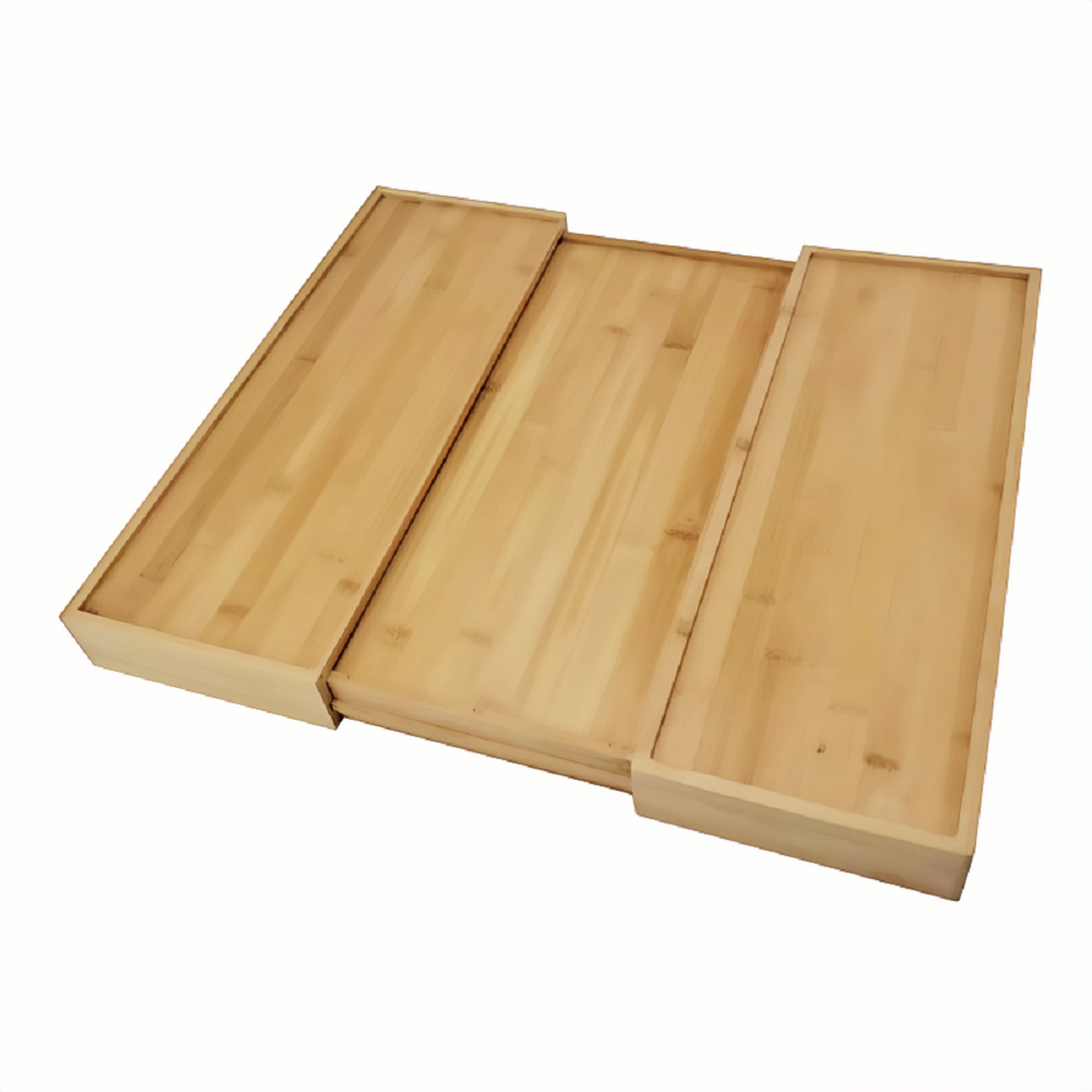 Bamboo Expandable Drawer Organizer, Multipurpose Storage Container, Adjustable Silverware Kitchen Utensil Organizer Box Double