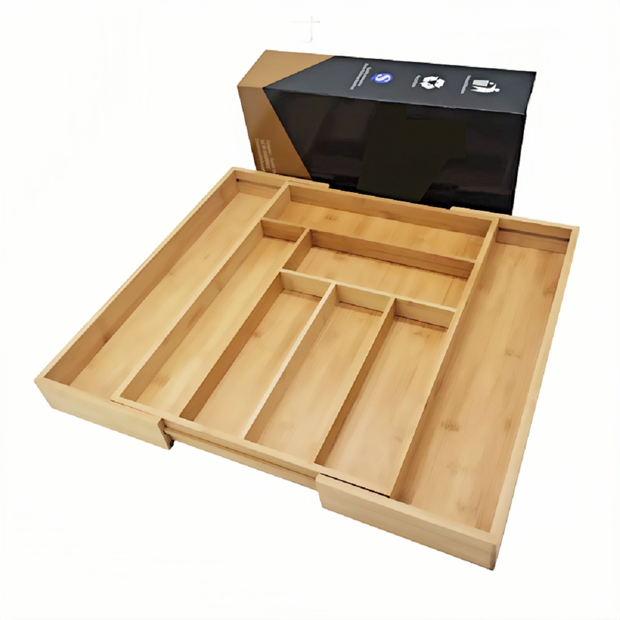Bamboo Expandable Drawer Organizer, Multipurpose Storage Container, Adjustable Silverware Kitchen Utensil Organizer Box Double