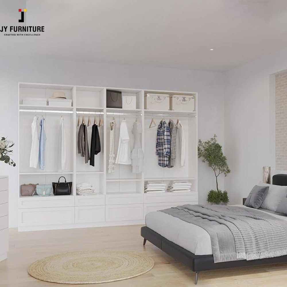 JY Modern Freestanding Hardwood Wardrobe Closet with Shelves Vietnamese Furniture for Bedroom & Hotel from Viet Nam