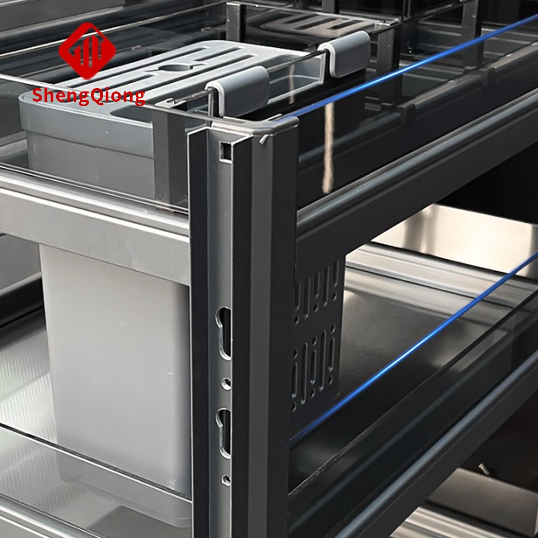 Three-layer drawer-type nano aluminum alloy kitchen cabinet seasoning pull basket