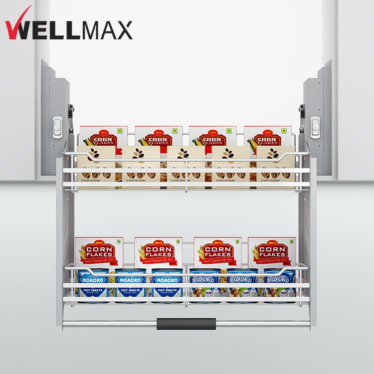 WELLMAX Kitchen Wall Cabinet Pull Down Basket Kitchen Storage Shelf Lift Basket Organizer