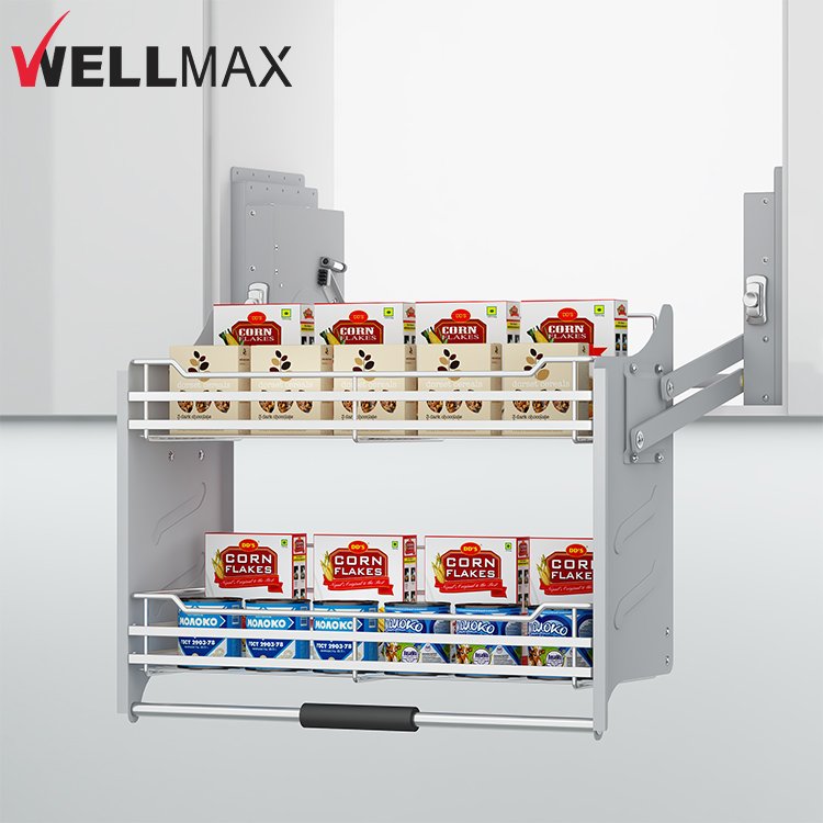 WELLMAX Kitchen Wall Cabinet Pull Down Basket Kitchen Storage Shelf Lift Basket Organizer