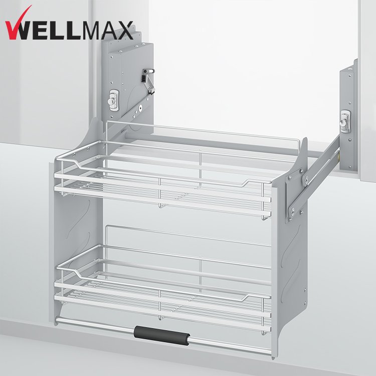 WELLMAX Kitchen Wall Cabinet Pull Down Basket Kitchen Storage Shelf Lift Basket Organizer