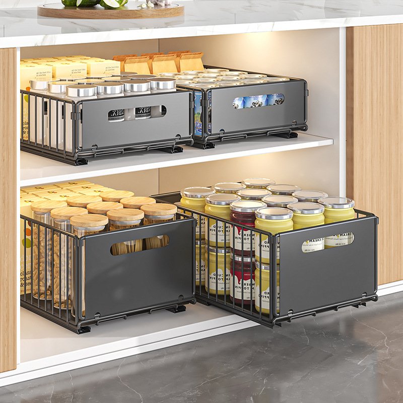 Cabinet Built-in Pull-out Basket Multifunctional Pull-out Snack Storage Rack Home Kitchen Sink Under the Rack without Punching