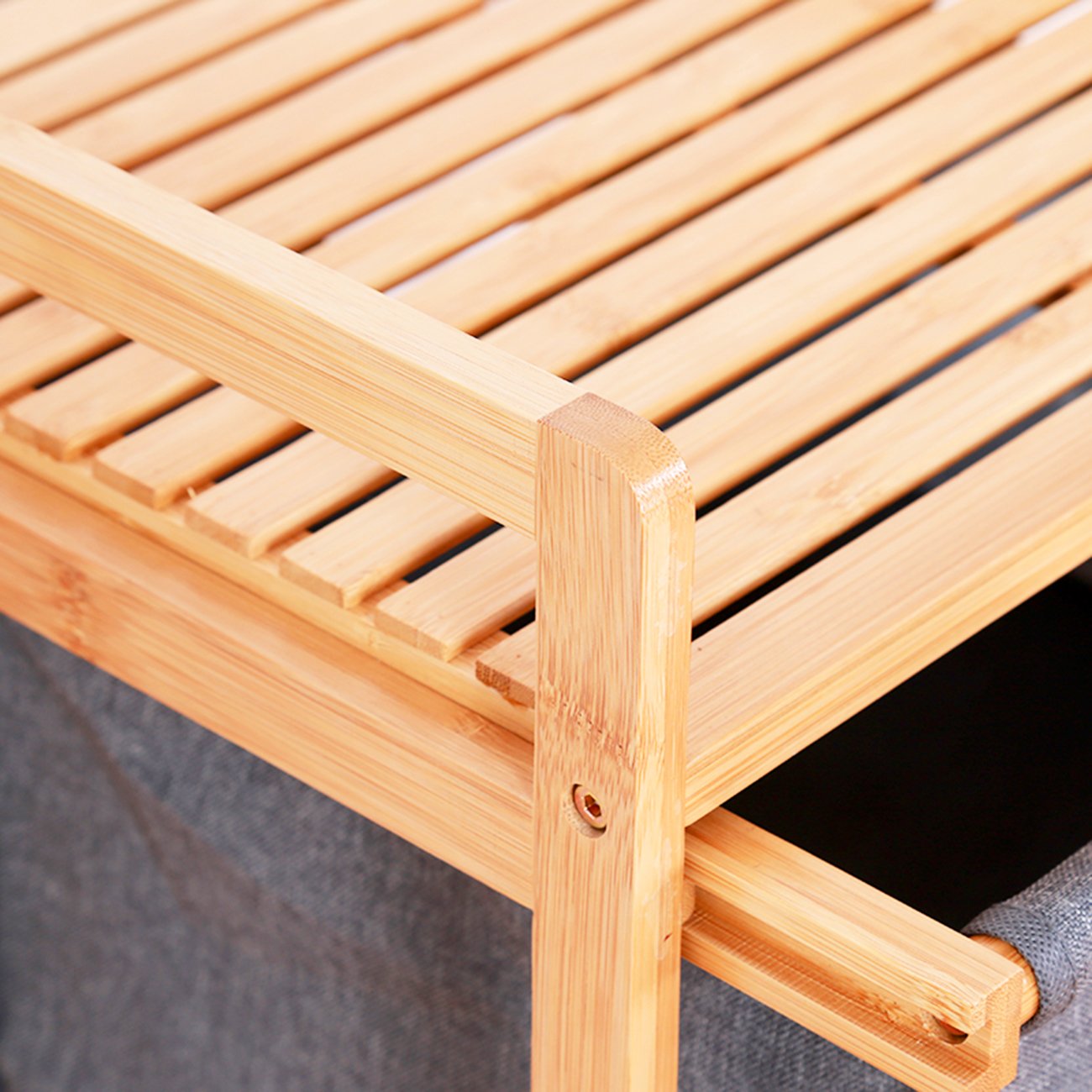 3 Tier Laundry Basket Bamboo Storage Shelf with Removable Storage Basket for Bathroom Living Room Bedroom