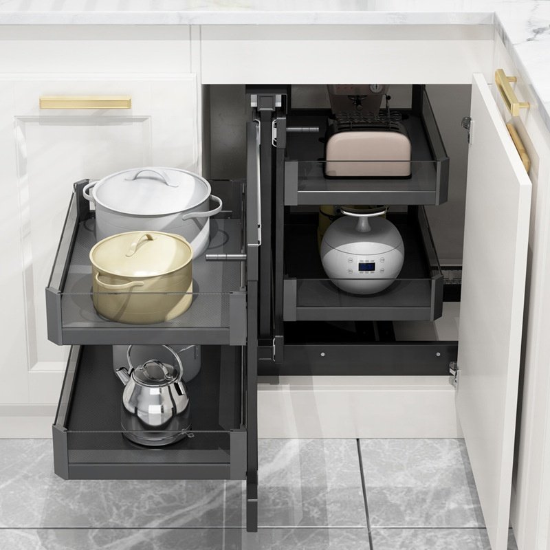 Kitchen Cabinet Stainless Steel Magic Corner Pantry Rollout Basket Pull Out Storage Basket accessoires de cuisine