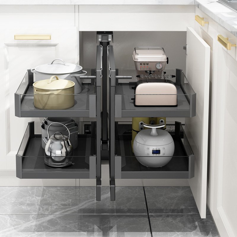Kitchen Cabinet Stainless Steel Magic Corner Pantry Rollout Basket Pull Out Storage Basket accessoires de cuisine