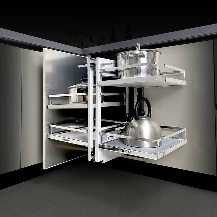 Kitchen Cabinet Stainless Steel Magic Corner Pantry Rollout Basket Pull Out Storage Basket accessoires de cuisine